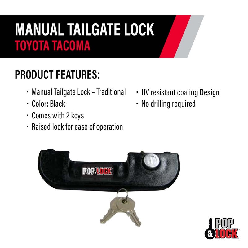 POP & Lock - Manual Tailgate Lock for Toyota Tacoma, Fits 1995 to 2004 Models, Anti Theft, Truck Tailgate Lock Replacement, Easy to Install, Made in The USA (Color Black, PL5100, Standard Lock) - Image 3